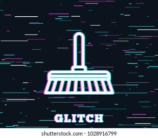 Glitch effect. Cleaning mop line icon. Sweep or Wash a floor symbol. Washing Housekeeping equipment sign. Background with colored lines. Vector