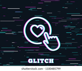 Glitch effect. Click like line icon. Love button symbol. Valentines day sign. Background with colored lines. Vector