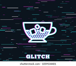 Glitch effect. Coffee with ice icon. Cold drink sign. Beverage symbol. Background with colored lines. Vector