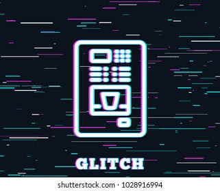 Glitch effect. Coffee vending machine line icon. Hot drink sign. Fresh beverage symbol. Background with colored lines. Vector