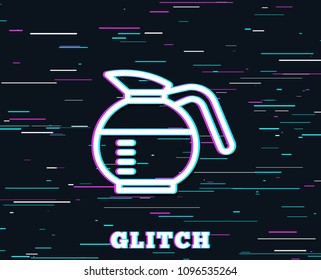 Glitch effect. Coffeepot line icon. Coffee Hot drink sign. Brewed fresh beverage symbol. Background with colored lines. Vector