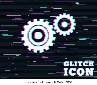Glitch effect. Cog settings sign icon. Cogwheel gear mechanism symbol. Background with colored lines. Vector