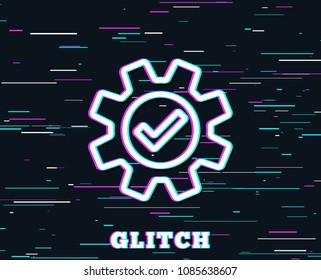 Glitch effect. Cogwheel line icon. Approved Service sign. Transmission Rotation Mechanism symbol. Background with colored lines. Vector