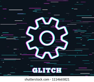 Glitch effect. Cogwheel line icon. Service sign. Transmission Rotation Mechanism symbol. Background with colored lines. Vector