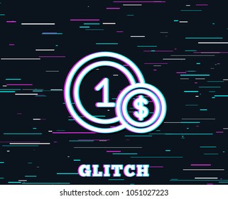 Glitch effect. Coins line icon. Money sign. Dollar currency symbol. Cash payment method. Background with colored lines. Vector