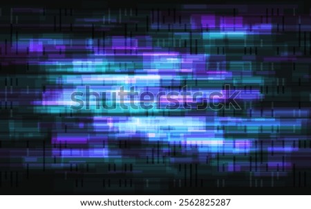 Glitch effect. Color overlay shapes. Abstract digital noise. Video problem template. Broken TV error. Modern cyberpunk design. Vector illustration.