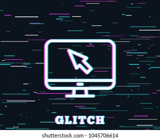 Glitch effect. Computer or Monitor icon. Mouse cursor sign. Personal computer symbol. Background with colored lines. Vector