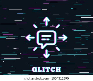 Glitch effect. Conversation line icon. Chat Messages or SMS sign. Communication symbol. Background with colored lines. Vector