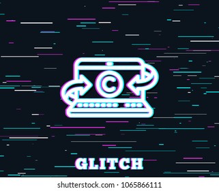Glitch effect. Copywriting notebook line icon. Ð¡opyright sign. Media content symbol. Background with colored lines. Vector