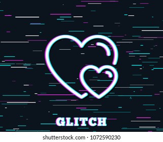 Glitch effect. Couple Love line icon. Two Hearts sign. Valentines day symbol. Background with colored lines. Vector