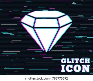 Glitch effect. Diamond sign icon. Jewelry symbol. Gem stone. Background with colored lines. Vector