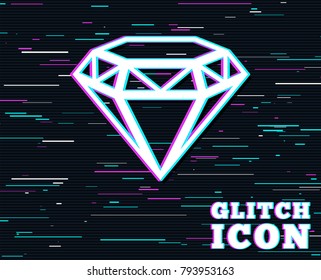 Glitch effect. Diamond sign icon. Jewelry symbol. Gem stone. Background with colored lines. Vector