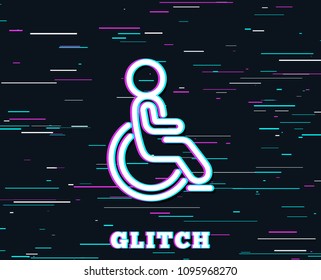 Glitch effect. Disabled line icon. Handicapped wheelchair sign. Person transportation symbol. Background with colored lines. Vector