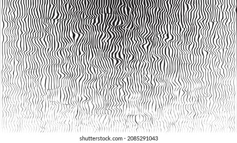 Glitch effect . Distorted speed lines .Abstract flow lines background . Fluid wavy shape .Striped linear pattern . Music sound wave . Vector illustration