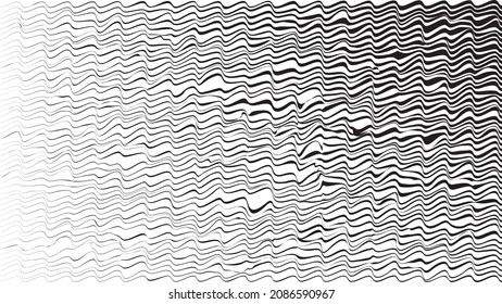 Glitch effect . Distorted speed lines .Abstract flow lines background . Fluid wavy shape .Striped linear pattern . Music sound wave . Vector illustration