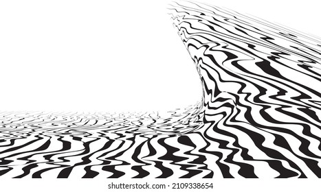Glitch effect . Distorted speed lines .Abstract flow lines background . Fluid wavy shape .Striped linear pattern . Music sound wave . Vector illustration