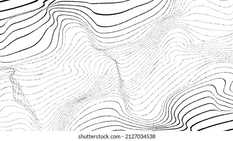 Efecto Glitch. Líneas de velocidad distorsionadas .Borde de líneas de flujo abstracto. Forma ondulada fluida .Bordes duros .Patrón lineal rayado . Ola de sonido musical. Ilustración del vector