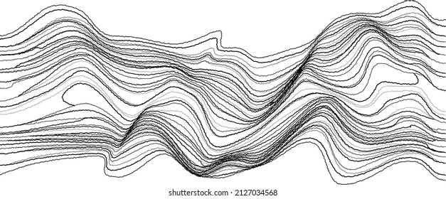 Glitch effect . Distorted speed lines .Abstract flow lines background . Fluid wavy shape .Rough edges .Striped linear pattern . Music sound wave . Vector illustration