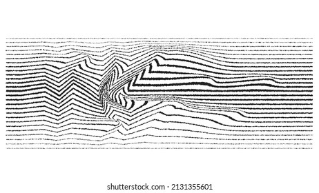 Glitch effect . Distorted speed lines .Abstract flow lines background . Fluid wavy shape .Rough edges .Striped linear pattern . Music sound wave . Vector illustration