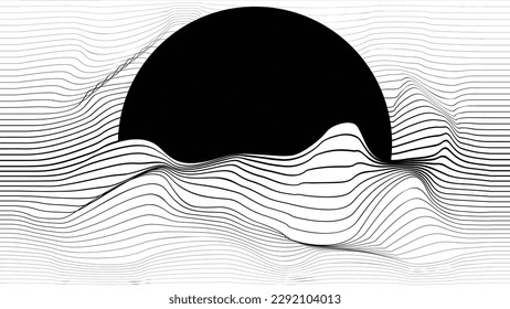 Glitch effect . Distorted speed lines .Abstract flow lines background . Fluid wavy shape .Striped linear pattern . Music sound wave . Vector illustration