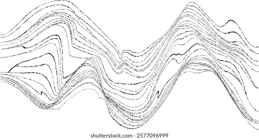 Glitch effect . Distorted speed lines .Abstract flow lines background . Op art .Fluid wavy shape .Rough edges .Striped linear pattern . Optical illusion art .Music sound wave . Vector illustration