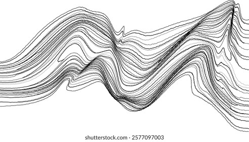 Glitch effect . Distorted speed lines .Abstract flow lines background . Op art .Fluid wavy shape .Rough edges .Striped linear pattern . Optical illusion art .Music sound wave . Vector illustration