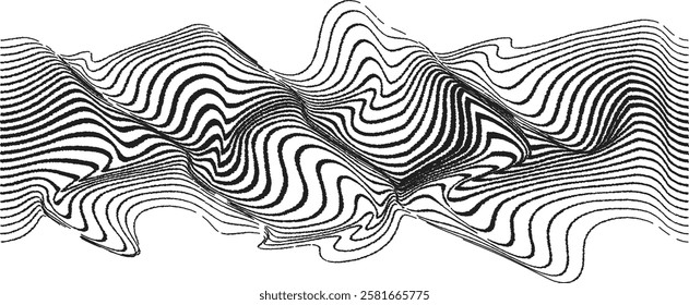 Glitch effect . Distorted speed lines .Abstract flow lines background . Fluid wavy shape .Rough edges .Striped linear pattern . Music sound wave . Vector illustration