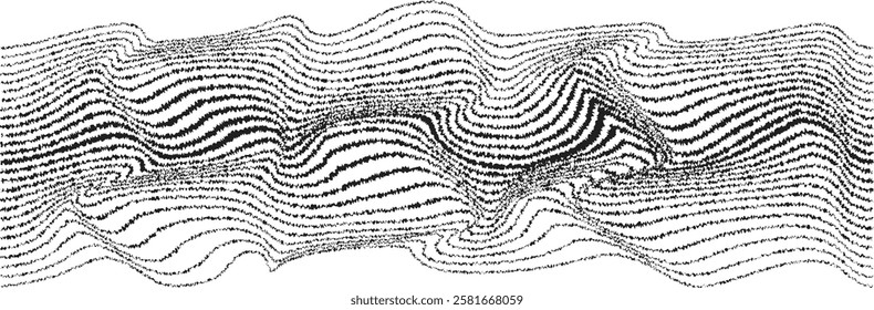 Glitch effect . Distorted speed lines .Abstract flow lines background . Fluid wavy shape .Rough edges .Striped linear pattern . Music sound wave . Vector illustration