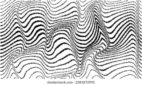 Glitch effect . Distorted speed lines .Abstract flow lines background . Fluid wavy shape .Rough edges .Striped linear pattern . Music sound wave . Vector illustration

