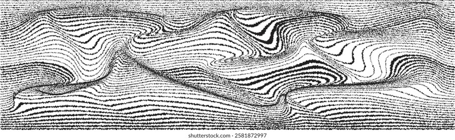 Glitch effect . Distorted speed lines .Abstract flow lines background . Fluid wavy shape .Rough edges .Striped linear pattern . Music sound wave . Vector illustration
