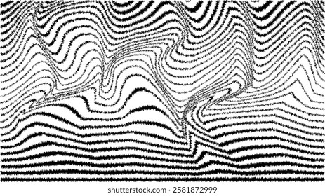 Glitch effect . Distorted speed lines .Abstract flow lines background . Fluid wavy shape .Rough edges .Striped linear pattern . Music sound wave . Vector illustration
