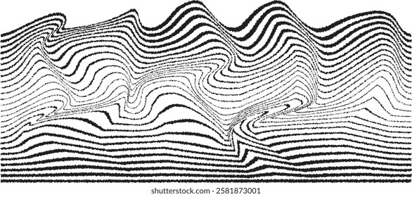 Glitch effect . Distorted speed lines .Abstract flow lines background . Fluid wavy shape .Rough edges .Striped linear pattern . Music sound wave . Vector illustration
