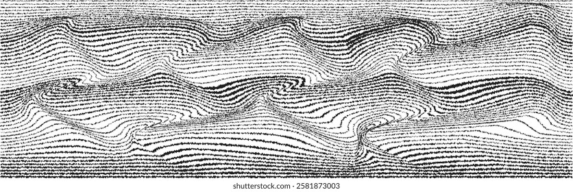 Glitch effect . Distorted speed lines .Abstract flow lines background . Fluid wavy shape .Rough edges .Striped linear pattern . Music sound wave . Vector illustration
