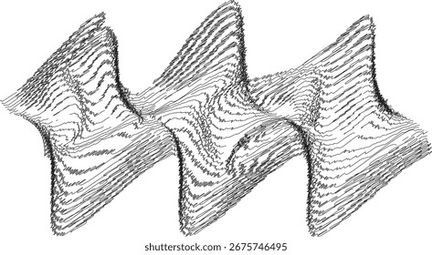 Glitch effect . Distorted speed lines .Abstract flow lines background . Fluid wavy shape .Rough edges .Striped linear pattern . Music sound wave . Vector illustration
