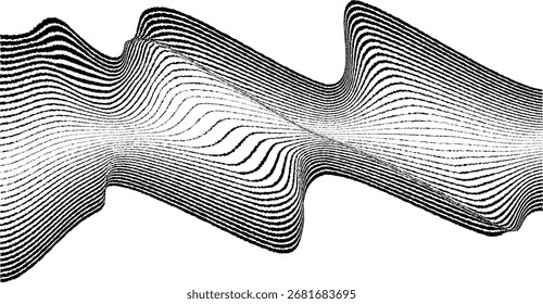 Glitch effect . Distorted speed lines .Abstract flow lines background . Fluid wavy shape .Rough edges .Striped linear pattern . Music sound wave . Vector illustration