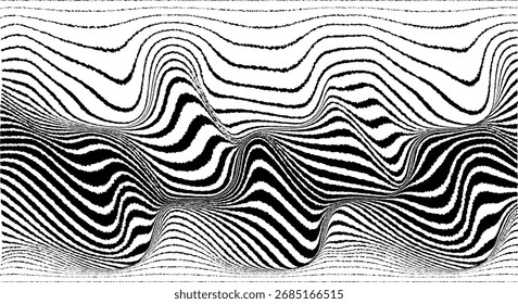 Glitch effect . Distorted speed lines .Abstract flow lines background . Fluid wavy shape .Rough edges .Striped linear pattern . Music sound wave . Vector illustration
