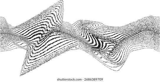 Efeito de falha . Linhas de velocidade distorcidas. Fundo abstrato das linhas de fluxo . Forma ondulada fluida. Bordas ásperas. Padrão linear listrado. Onda sonora de música . Ilustração vetorial
