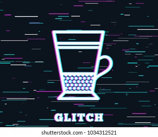 Glitch effect. Double Latte coffee icon. Hot drink sign. Beverage symbol. Background with colored lines. Vector
