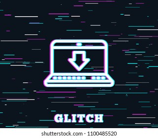 Glitch effect. Download line icon. Internet Downloading with Laptop sign. Load file symbol. Background with colored lines. Vector