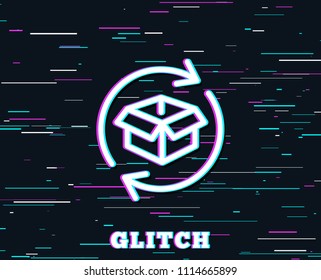Glitch effect. Exchange of goods line icon. Return parcel sign. Package tracking symbol. Background with colored lines. Vector