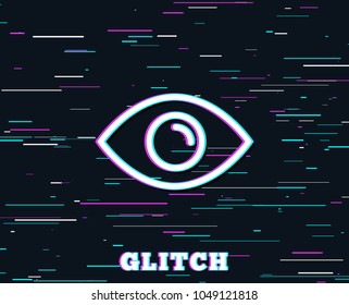 Glitch effect. Eye line icon. Look or Optical Vision sign. View or Watch symbol. Background with colored lines. Vector
