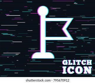 Glitch effect. Flag pointer sign icon. Location marker symbol. Background with colored lines. Vector