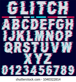 
Glitch Effect Fonts, Letters and Numbers, Trendy Style Lettering Typeface created on Vector Graphic Art Technique