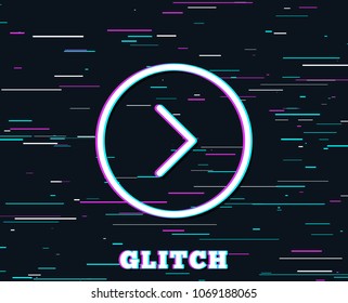 Glitch effect. Forward arrow line icon. Next Arrowhead symbol. Next navigation pointer sign. Background with colored lines. Vector