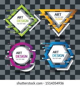 Glitch effect frames collection. Abstract colorful tag label banner shapes design elements