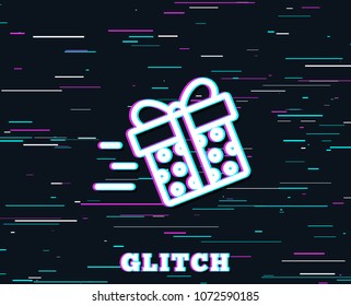 Glitch effect. Gift box Delivery line icon. Present or Sale sign. Birthday Shopping symbol. Package in Gift Wrap. Background with colored lines. Vector