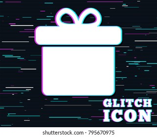Glitch effect. Gift box sign icon. Present symbol. Background with colored lines. Vector
