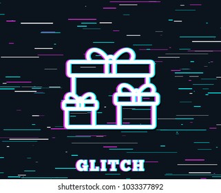 Glitch effect. Gift boxes line icon. Present or Sale sign. Birthday Shopping symbol. Package in Gift Wrap. Background with colored lines. Vector