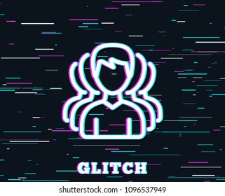 Glitch effect. Group of Men line icon. Human communication symbol. Teamwork sign. Background with colored lines. Vector