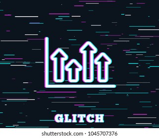 Glitch effect. Growth chart line icon. Financial graph sign. Upper Arrows symbol. Business investment. Background with colored lines. Vector
